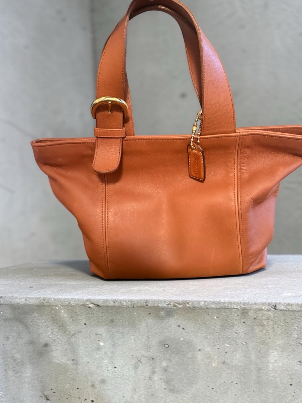 Coach Orange Leather Tote with Gold Hardware